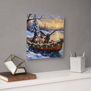 Horloge Carrée Setter Anglais Noël Bateau Fêtes