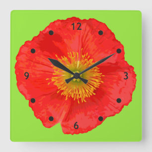 Horloge Carrée Seulement une fleur de pavot + votre backgr. et