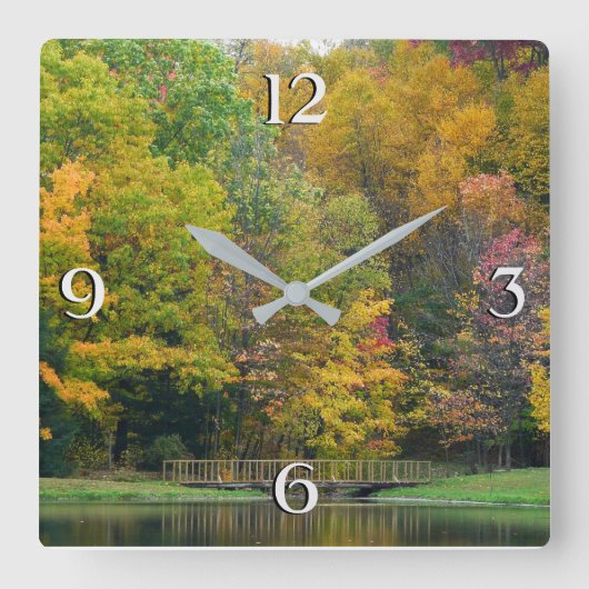 Horloge Carrée Seven Springs Fall Bridge II Autumn Paysage (Recto)