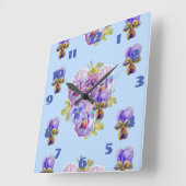 Horloge Carrée Shabby Chic Bleu Pensées Pensée Floral Point Point (Angle)