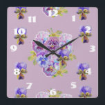 Horloge Carrée Shabby Chic Lilac Pansies Pansy Floral Room Horlog<br><div class="desc">Shabby Chic Lilac Pansies Pansy Floral Room Horloge. Conçu à partir de mon aquarelle originale.</div>