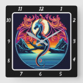 Horloge Carrée Shadowfire Neon Dragon (Recto)