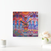 Horloge Carrée Shaman Hunter Sun Ritual Huichol (Maison)