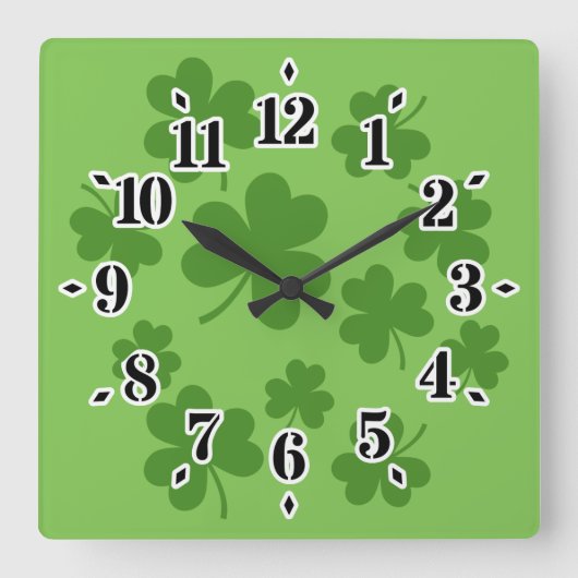 Horloge Carrée Shamrock de la Saint Patrick Motif Clover (Recto)