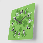 Horloge Carrée Shamrock de la Saint Patrick Motif Clover (Angle)
