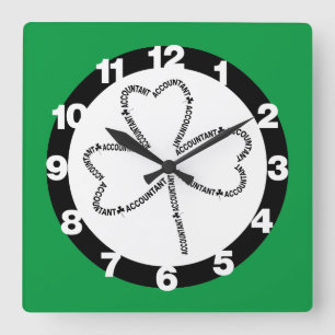 Horloge Carrée Shamrock de texte comptable