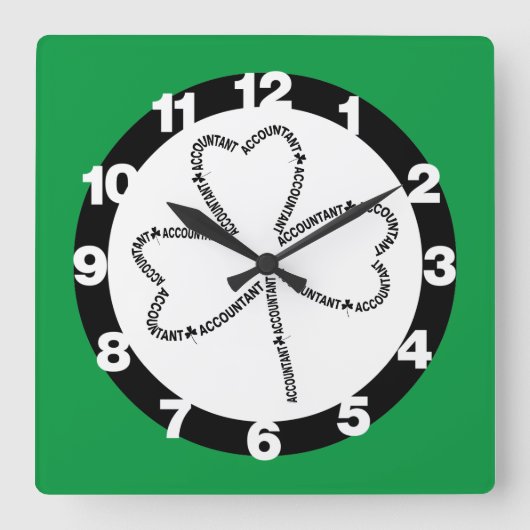 Horloge Carrée Shamrock de texte comptable (Recto)
