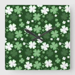 Horloge Carrée Shamrock vert, Saint Patrick's Day