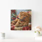 Horloge Carrée Shar Pei Chien Festif de Noël (Maison)