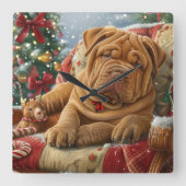 Horloge Carrée Shar Pei Chien Festif de Noël (Recto)