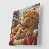 Horloge Carrée Shar Pei Chien Festif de Noël (Angle)