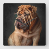 Horloge Carrée Shar Pei Chien intelligent avec conception de livr (Recto)