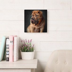 Horloge Carrée Shar Pei Intelligent avec Dessin de Livre