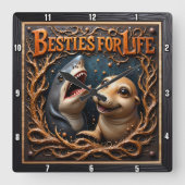 Horloge Carrée Shark Seal Marine Friendship (Recto)