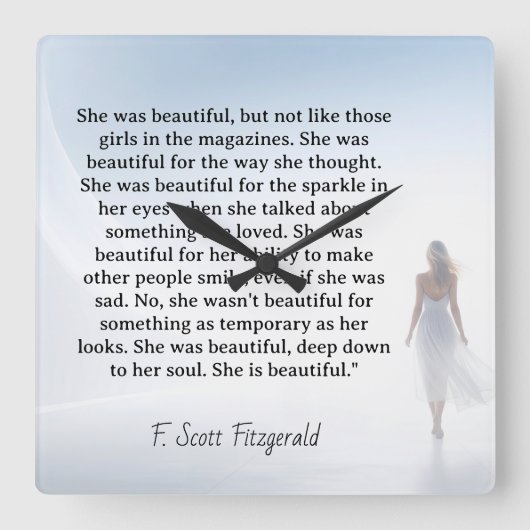 Horloge Carrée She was beautiful === F.Scott Fitzgerald  quote (Recto)