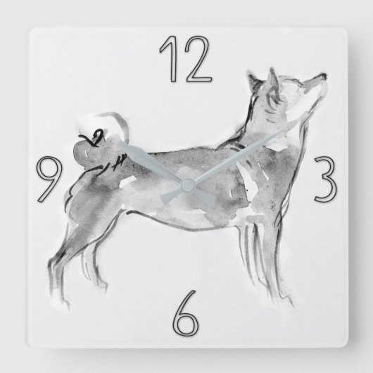 Horloge Carrée Shiba Inu Original Painting Dog Year Birthday (Recto)