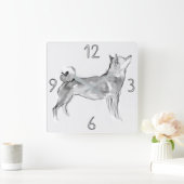 Horloge Carrée Shiba Inu Original Painting Dog Year Birthday (Maison)