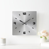 Horloge Carrée Shiny Metal Texture, Numbers With Screw Heads (Maison)