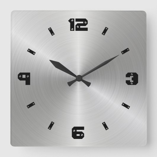 Horloge Carrée Shiny Metal Texture, Numbers With Screw Heads (Recto)