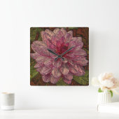Horloge Carrée Shiny metallizer pink flower wall clock (Maison)