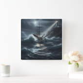 Horloge Carrée Ship in a storm guided by lighthouse - (Maison)