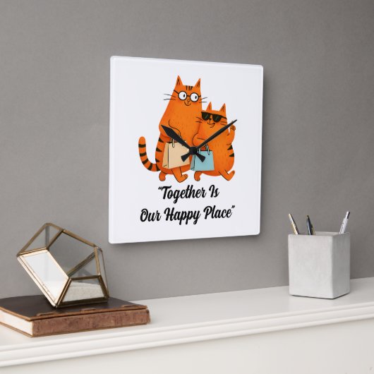 Horloge Carrée Shopping Day Cat Love Wall Clock (Bureau)