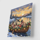 Horloge Carrée Siamese Cat Christmas Boat Holiday (Angle)