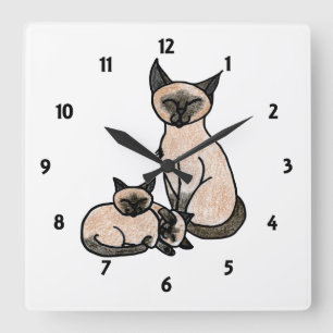 Horloge Carrée Siamois endormi