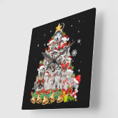 Horloge Carrée Sibérie des lumières des arbres de Noël | chien xm (Angle)