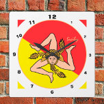 Horloge Carrée Sicilian Flag, Sicily trendy fashion /design clock<br><div class="desc">WALL CLOCK : Sicily & Sicilian Flag - (Trinacria - triskelion swirl) fashion design - love my country,  travel,  holiday,  country patriots / sports fans</div>