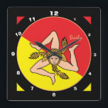 Horloge Carrée Sicilian Flag, Sicily trendy fashion /design clock<br><div class="desc">WALL CLOCK : Sicily & Sicilian Flag - (Trinacria - triskelion swirl) fashion design - love my country,  travel,  holiday,  country patriots / sports fans</div>