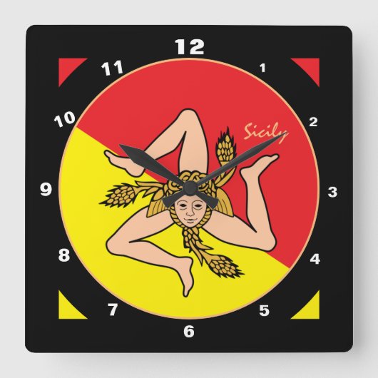 Horloge Carrée Sicilian Flag, Sicily trendy fashion /design clock (Recto)