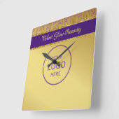 Horloge Carrée Signature holographique Script Parties scintillant (Angle)