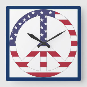 HORLOGE CARRÉE SIGNE DE PAIX DU DRAPEAU AMÉRICAIN