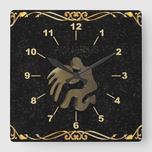 Horloge Carrée Signe d'or d'Aquarius (Recto)