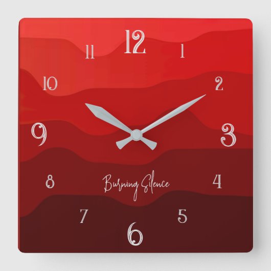 Horloge Carrée Silence Ardente – Vague Rouge Désertique (Recto)