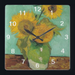 Horloge Carrée silence - vase with three sunflowers, van Gogh<br><div class="desc">silence - vase with three sunflowers,  Vincent van Gogh.</div>