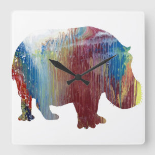 Horloge Carrée Silhouette Abstraite Hippopotame