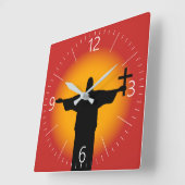 Horloge Carrée Silhouette avec croix (Angle)