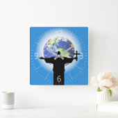 Horloge Carrée Silhouette avec croix (Maison)