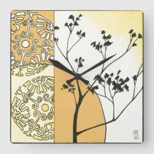 Horloge Carrée Silhouette clairsemée d'arbre par Megan Meagher
