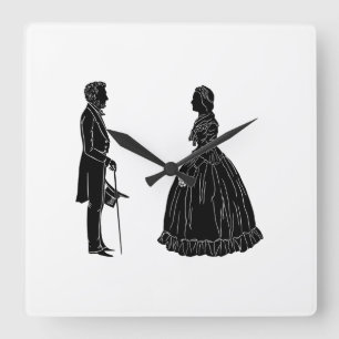 Horloge Carrée silhouette d'abraham lincoln et de mary todd linco