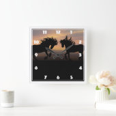 Horloge Carrée Silhouette de chevaux sauvages (Maison)