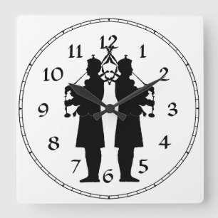 Horloge Carrée Silhouette de joueurs de cornemuse écossais