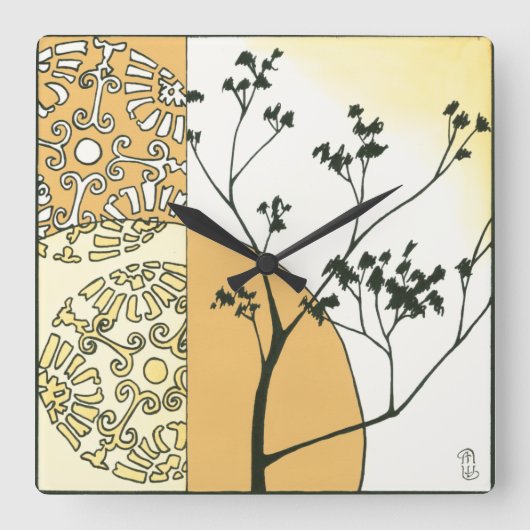 Horloge Carrée Silhouette de l'arbre écarse par Megan Meagher (Recto)
