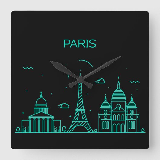 Horloge Carrée silhouette de Paris (Recto)