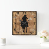 Horloge Carrée Silhouette de Rodeo Roping (Maison)