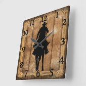 Horloge Carrée Silhouette de Rodeo Roping (Angle)
