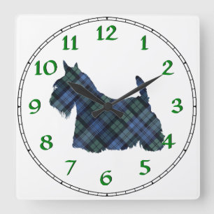 Horloge Carrée Silhouette de Terrier Écossais Tartan