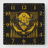 Horloge Carrée Silhouette de tête de bison contre Arrière - plan  (Recto)